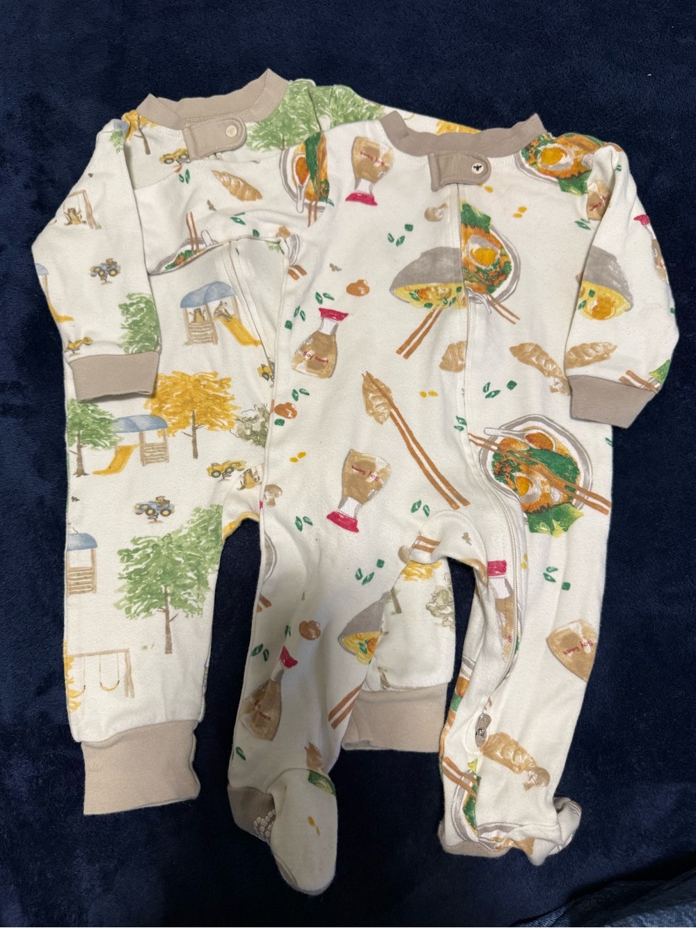 Burt's Bees Cream Ramen & Park Print Footed One-Piece